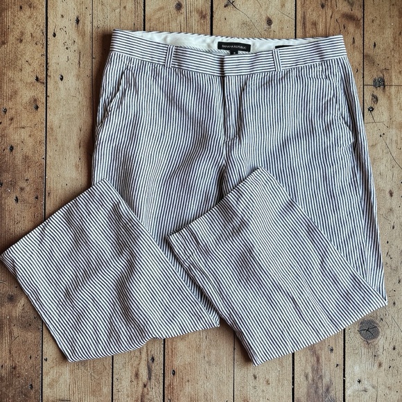 Banana Republic Pants - Banana Republic Logan Cropped Pants Size 8 Black White Stripe Linen Blend Ankle
